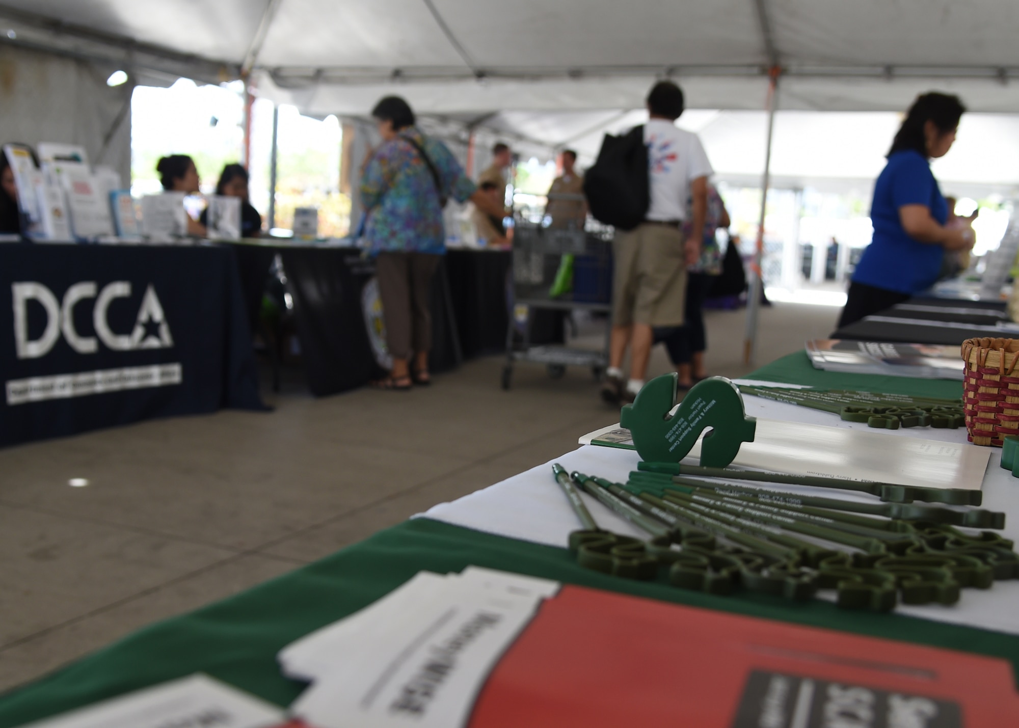 In honor of Military Consumer Protection Day, the Hawaii Department of Commerce and Consumer Affairs hosted a Consumer and Financial Protection Fair at the Navy Exchange Mall, Hawaii, July 15, 2015. The fair was geared toward military members and the unique financial challenges they and their families may face. (U.S. Air Force photo by Tech. Sgt. Aaron Oelrich/Released)