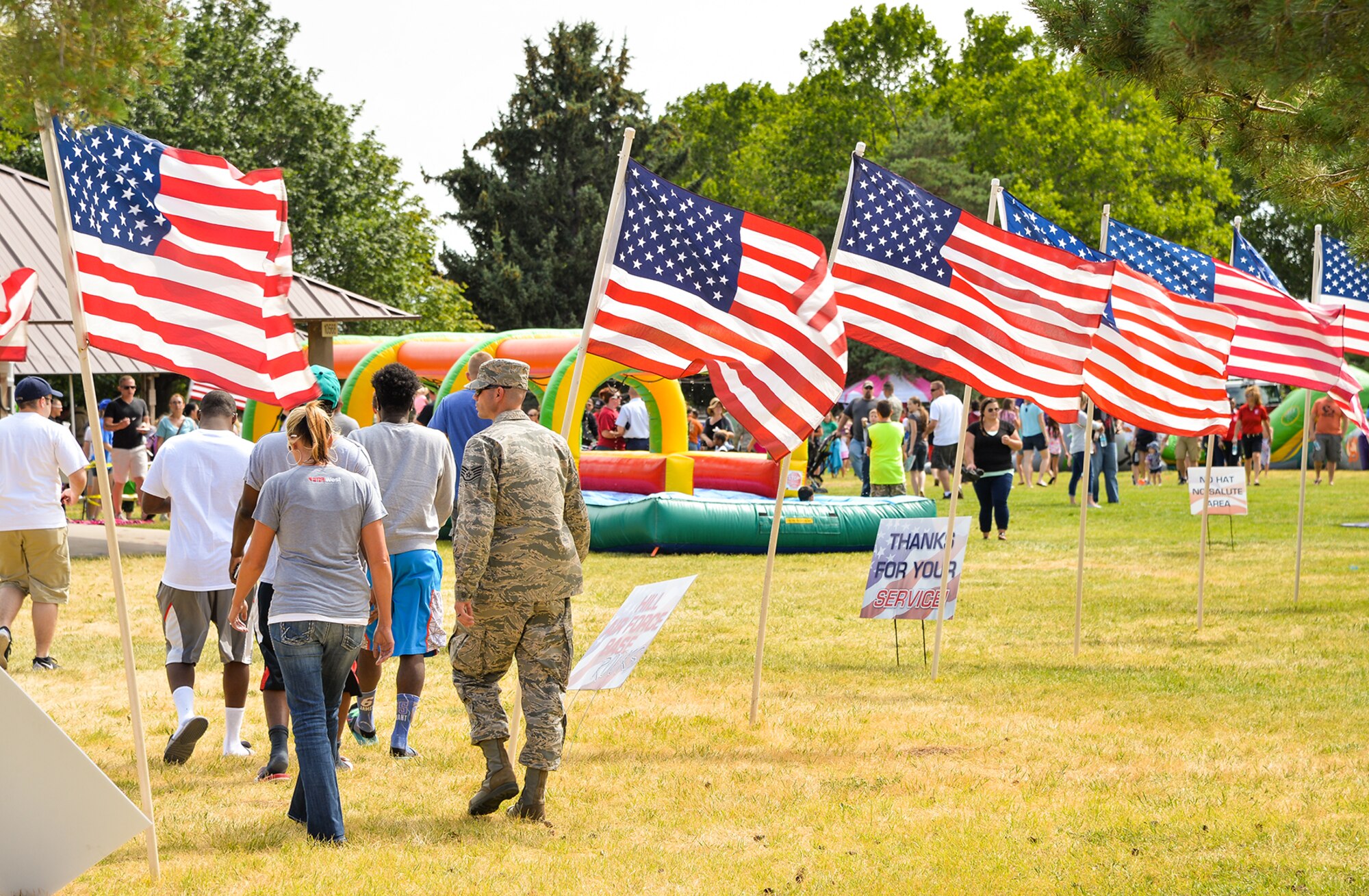 The annual Salute to Our Nation's Defenders Picnic was held July 10 at Centennial Park. The picnic is hosted by the Top of Utah Military Affairs Committee, Zions Bank, America First Credit Union, Gastronomy Inc., CenturyLink, and other sponsors as a way to thank military members for their service. (U.S. AIR FORCE/Ron Bradshaw)