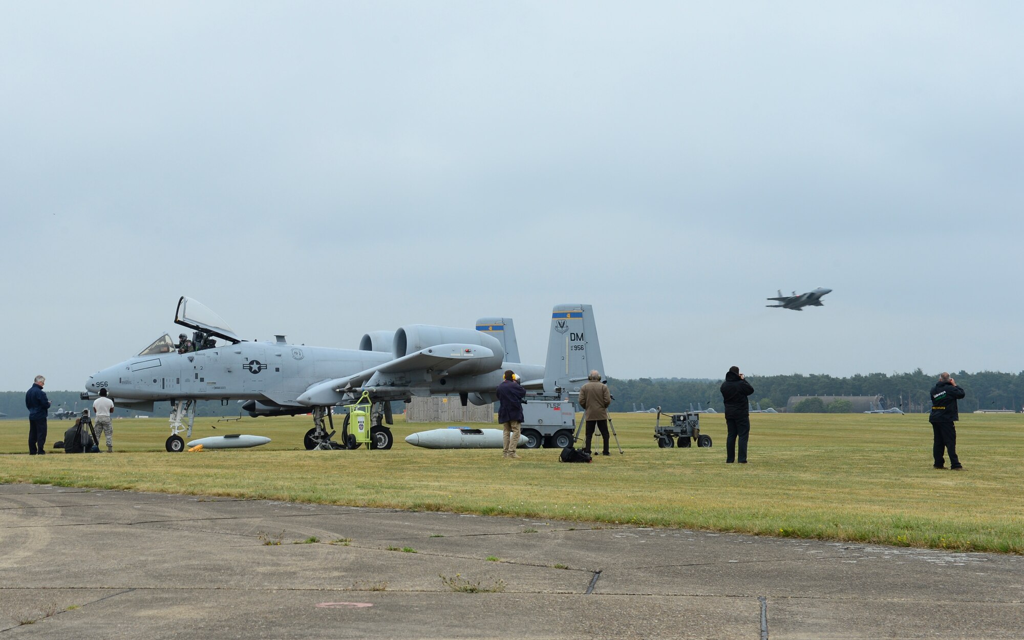 A Theater Security Package of A-10C Thunderbolt II’s and Airmen from the 355th Fighter Wing, Davis-Monthan Air Force Base, Ariz., participated in flying operations at Royal Air Force Lakenheath, July 15, 2015 to train with NATO allies. The A-10’s participated in training missions with RAF Lakenheath’s F-15C Eagles, to enhance interoperability. (U.S. Air Force photo by Senior Airman Nigel Sandridge/Released)
