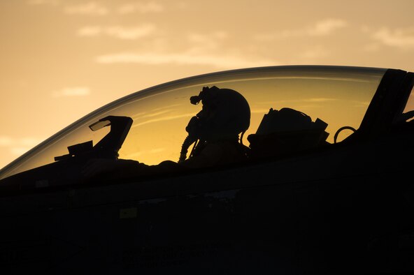 A U.S. Air Force F-16 Fighting Falcon “Triple Nickel” aircraft pilot assigned to the 555th Expeditionary Fighter Squadron from Aviano Air Base, Italy, waits as Airmen from the 455th Expeditionary Aircraft Maintenance Squadron complete a final check of the aircrafts weapons before taking off on a combat sortie from Bagram Air Field, Afghanistan, July 14, 2015. The F-16 is a multi-role fighter aircraft that is highly maneuverable and has proven itself in air-to-air and air-to-ground combat. Members of the Triple Nickel are deployed in support of Operation Freedom’s Sentinel and NATO’s Resolute Support mission. (U.S. Air Force photo by Tech. Sgt. Joseph Swafford/Released)