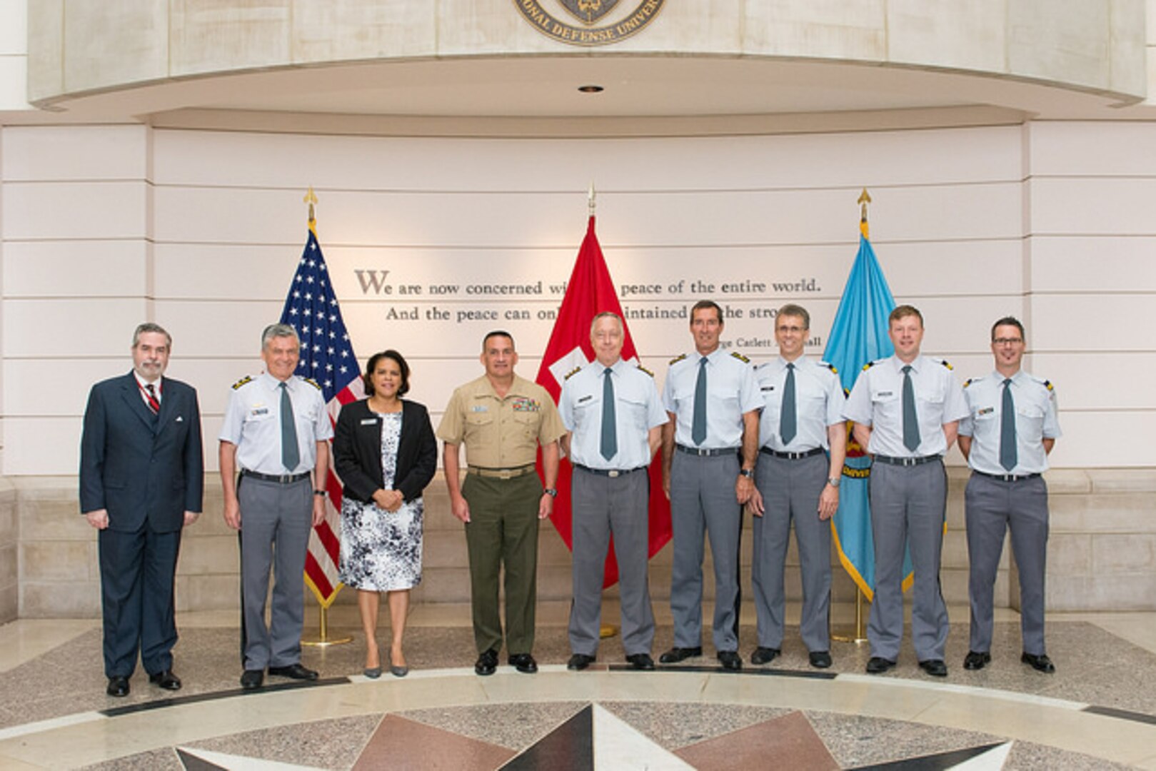 The delegation accompanying Lieutenant General Andre Blattmann, Chief of the Swiss Armed Forces, visits NDU with Major General Frederick Padilla and Ambassador Wanda Nesbitt