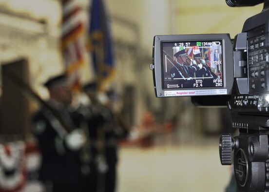 The Dobbins Air Reserve Base Honor Guard is recorded presenting the colors at Col. Brett Clark’s, 94th Airlift Wing commander, retirement ceremony at Dobbins ARB, Ga., July 11, 2015. Col. Clark retired after 32 years of service in the United States Air Force. (US Air Force Photo/ Senior Airman Miles Wilson)
