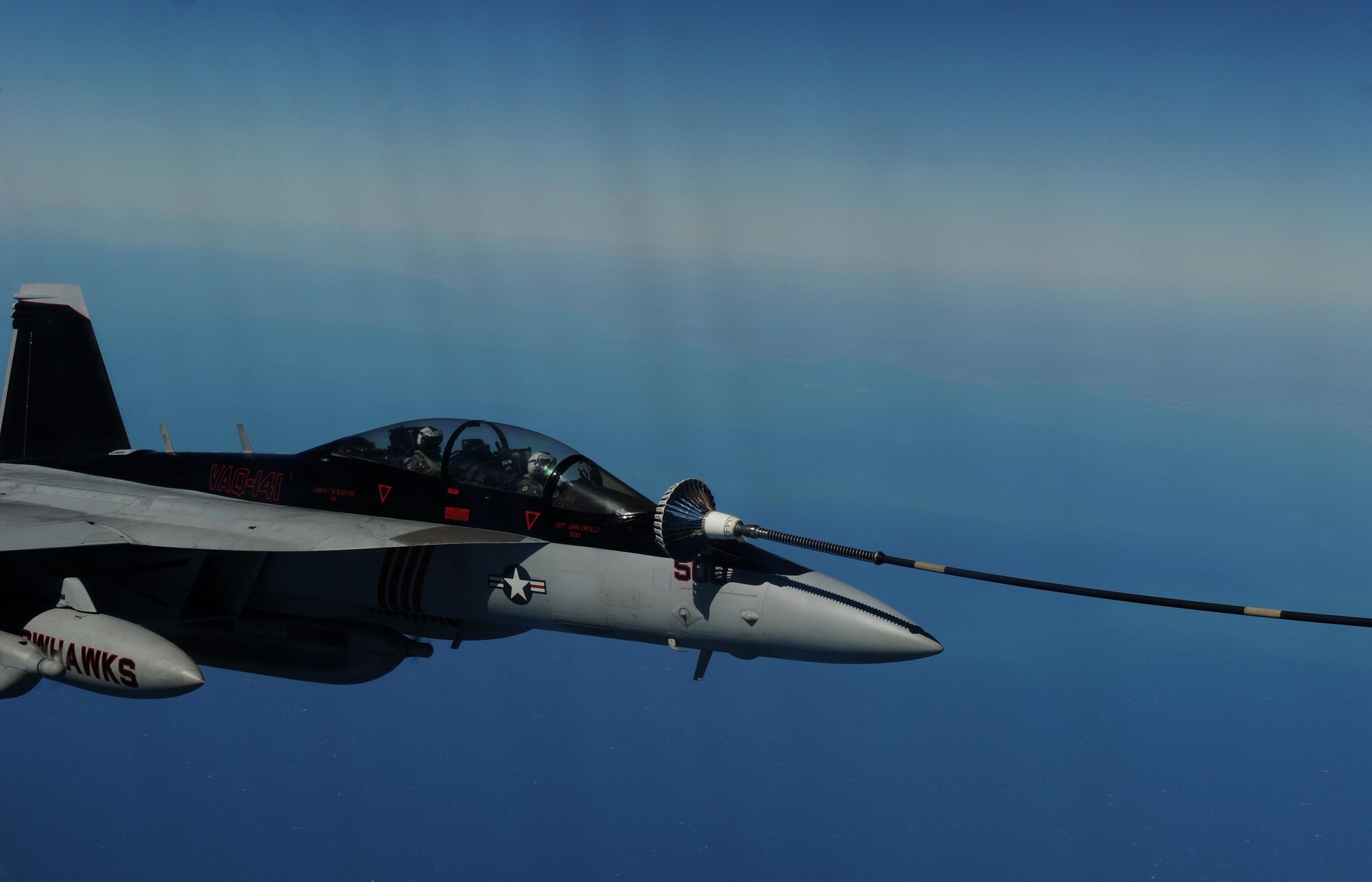 A Royal Australian Air Force KC-30A Multi Role Tanker Transport refuels an U.S. Navy EA-18G Growler during a refueling training exercise as part of Talisman Sabre 2015 near Darwin, Australia, July 13, 2015. U.S. and Australian forces are conducting air refueling missions throughout the Talisman Sabre 2015 exercise to improve interoperability and familiarization with each other's procedures. Talisman Sabre is a biennial exercise that provides an invaluable opportunity for nearly 30,000 U.S. and Australian defense forces to conduct operations in a combined, joint and interagency environment that will increase both countries’ ability to plan and execute a full range of operations from combat missions to humanitarian assistance efforts. (U.S. Air Force photo by Staff Sgt. Alexander Martinez/Released)