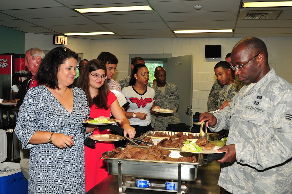 Deploying members of the 172d Airlift Wing's Civil Engineering Squadron and their families were treated to a 'send-off' steak dinner by a team from the Jackson, Mississippi Outback Steakhouse.  The flavorful event was held on July 11, 2015. More than 50 members of the wing's CE squadron are deploying.  