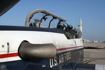 Capt. Robert Brown, front, T-6 Texan II instructor pilot, and 2nd Lt. Bryan Matz, 47th Student Squadron student pilot, conduct final pre-flight checks at Laughlin Air Force Base, Texas, July 14, 2015. Laughlin Air Force Base’s flying operation exceeds 80,000 flying hours and 51,000 sorties per year, giving Laughlin the sixth busiest airfield in the Air Force. (U.S. Air Force photo by Airman 1st Class Brandon May)

