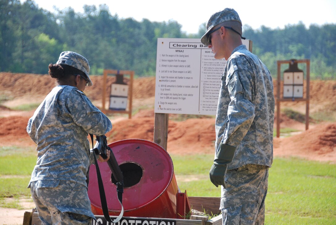 The 12th Legal Operations Detachment, Fort Jackson, South Carolina, enter the range only by way of the clearing barrel monitored by the 104th Training Division (LT).  (Photo by Master Sgt. Deborah Williams, 108th Training Command (IET), Public Affairs)