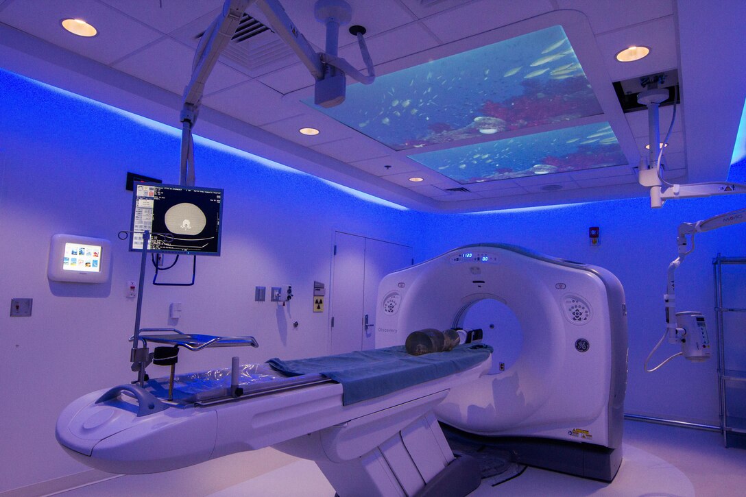 The hospital’s patient-centered design, as seen in this ambient MRI suite, also features rooftop gardens, walking trails and natural palettes that bolster the facility’s restorative, healing environment for patients.