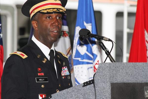Col. Jason Kelly delivers remarks at a change of command ceremony July 16, 2015. 
At the ceremony, Kelly assumed command of the Norfolk District, U.S. Army Corps of Engineers from Col. Paul Olsen. 
