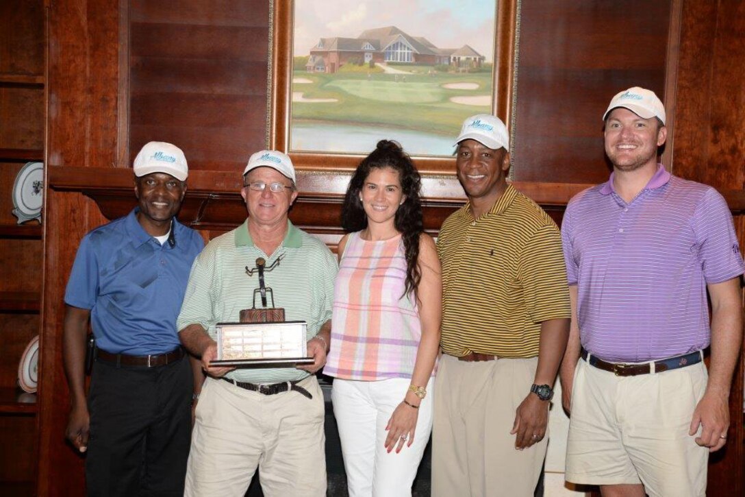 The Albany Area Chamber of Commerce team retains ownership of the coveted Salty Sandbagger trophy by defeating the Marine Corps Logistics Base Albany team with a score of 15-9, July 17. The bi-annual golf tournament took place at Stonebridge Golf and Country Club, Albany, Georgia, and pitted the local community against members of the base community to build relationships and strengthen partnerships.