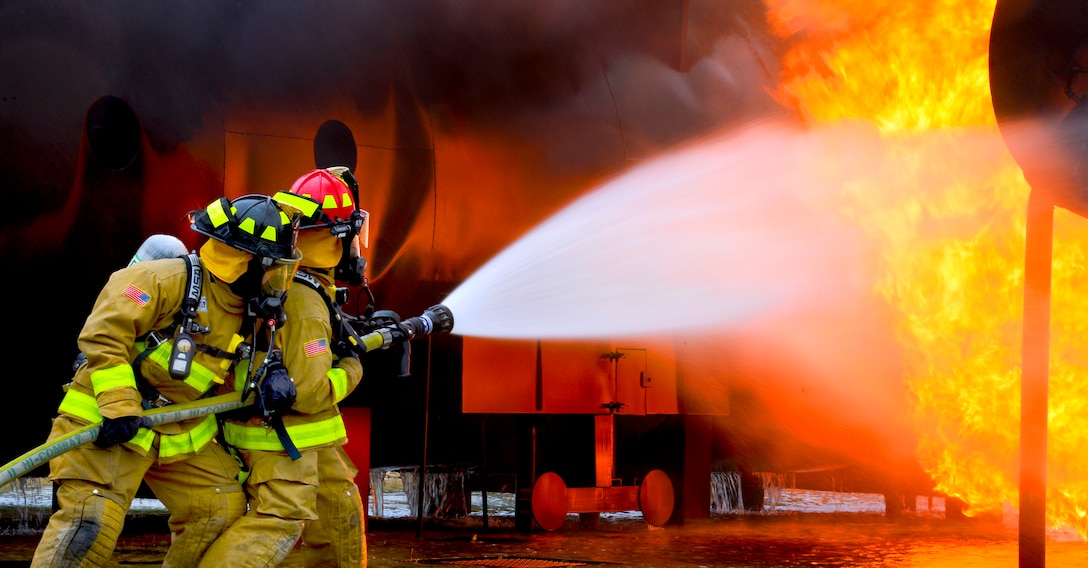 fire truck shooting water