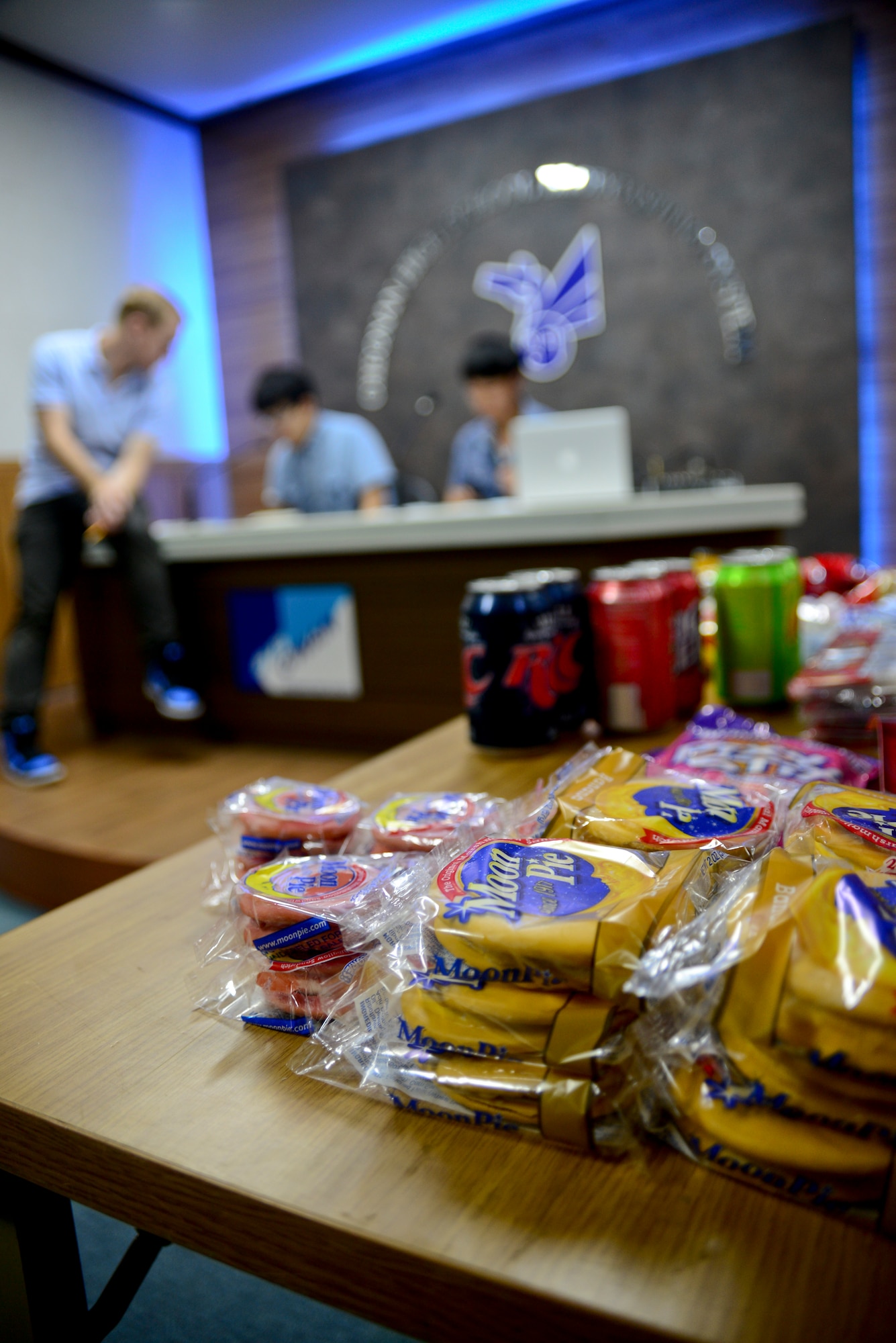 American snacks are displayed on a table at Cheonan High School, Cheonan, South Korea, July 10, 2015. Students from the Cheonan High School podcast "Channel K Radio", tried the snacks during an international cultural exchange between Cheonan HS and Warren Academy, McMinnville, Tenn. The purpose of the exchange was to motivate the young learners to travel to new lands, meet new people, and experience new things, so they can live very balanced and fulfilling lives. The students in the podcast club also had the intent of expanding knowledge of Korea and Korean culture. (U.S. Air Force photo/Senior Airman Kristin High)