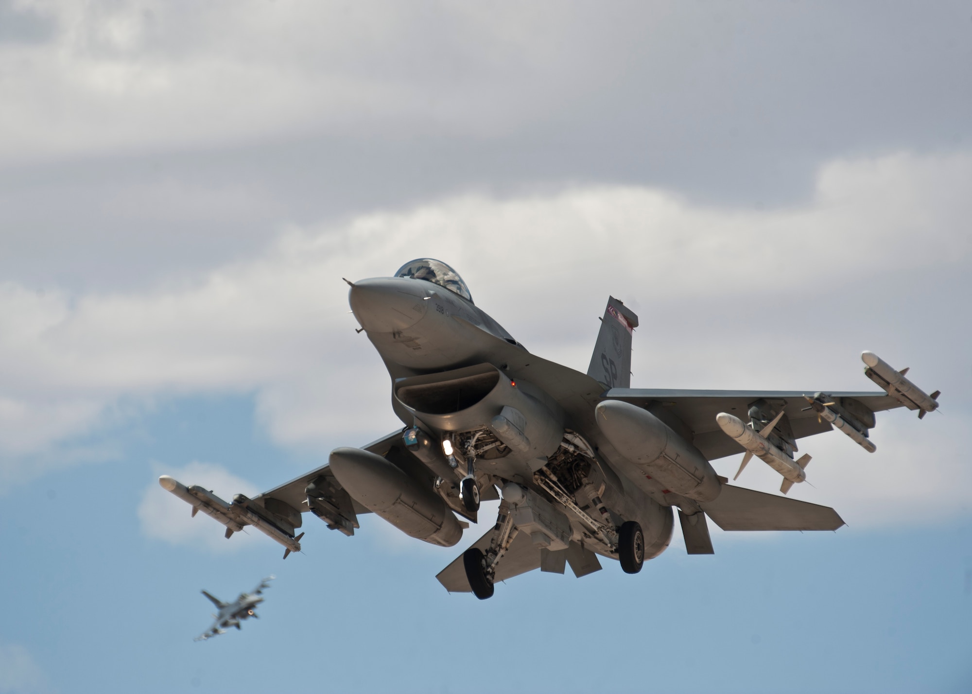 An F-16 Fighting Falcon assigned to the 480th Fighter Squadron, Spangdahlem Air Base, Germany, flies during a Red Flag 15-3 sortie at Nellis Air Force Base, Nev., July 17, 2015. Red Flag is a realistic combat training exercise involving the air forces of the U.S. and its allies. (U.S. Air Force photo by Staff Sgt. Siuta B. Ika)