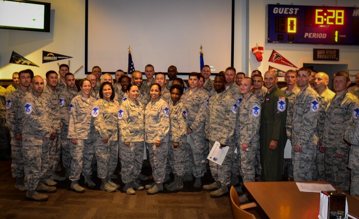 Technical sergeants selected for promotion gather during the Master Sergeant Promotion Release Party July 16, 2015 at Joint Base Charleston – Air Base. More than 50 technical sergeants from Joint Base Charleston were selected for promotion. The Air Force selected 5,301 technical sergeants, 22.4 percent of the 23,619 eligible, for promotion to master sergeant during the 2015 E7 promotion cycle.  Individual score notices are available in virtual Military Personnel Flight, accessible via AFPC Secure. (U.S. Air Force photo/Staff Sgt. AJ Hyatt)