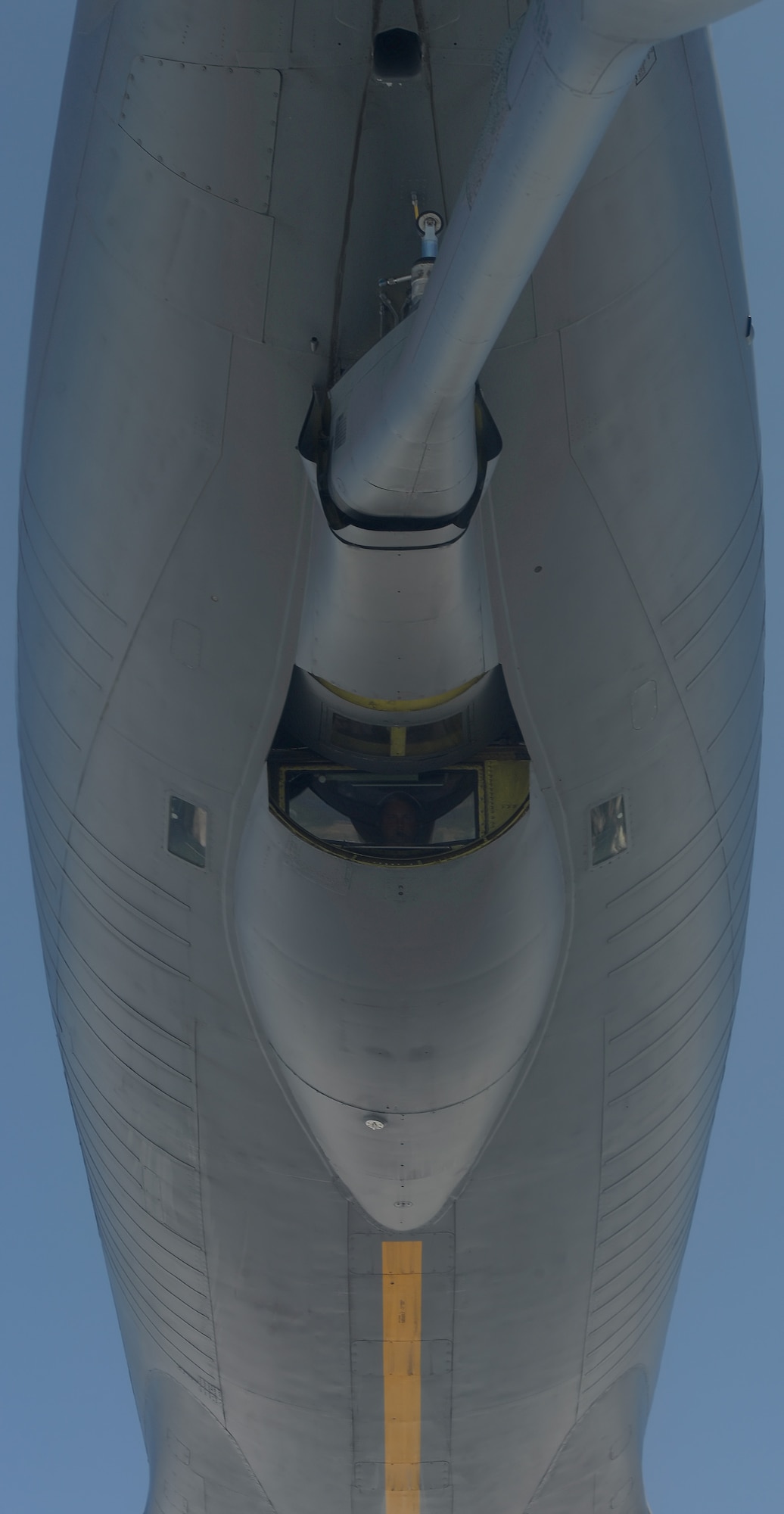 The fuselage of a KC-135R Stratotanker, 171st Air Refueling Wing, Pennsylvania Air National Guard, can be seen from a C-17 Globemaster III, 436th Airlift Wing, being refueled over Ohio during a training mission on July 13, 2015. The KC-135R is based at Pittsburgh International Airport Air Reserve Station while the C-17 is based at Dover Air Force Base, Del. (U.S. Air Force photo/Greg L. Davis)