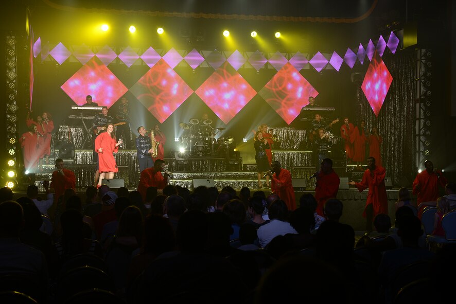 Singers with the Tops in Blue perform a gospel song during a show at Yokota Air Base, Japan, July 19, 2015. Tops in Blue provides entertainment to Air Force personnel stationed worldwide, including remote and deployed locations. (U.S. Air Force photo by Airman 1st Class David C. Danford/Released)
