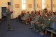 Maj. Gen. Eric Vollmecke, the Air National Guard Assistant to the Commander, United States Air Forces in Europe/Air Forces Africa, visited 178th Wing Airmen temporarily deployed at Landstuhl Regional Medical Center in Germany, July 16, 2015. Vollmecke briefed the Ohio Air National Guardsmen of the importance of their work overseas, and answered questions in an open forum. (Ohio Air National Guard photo by Airman Rachel Simones/Released)