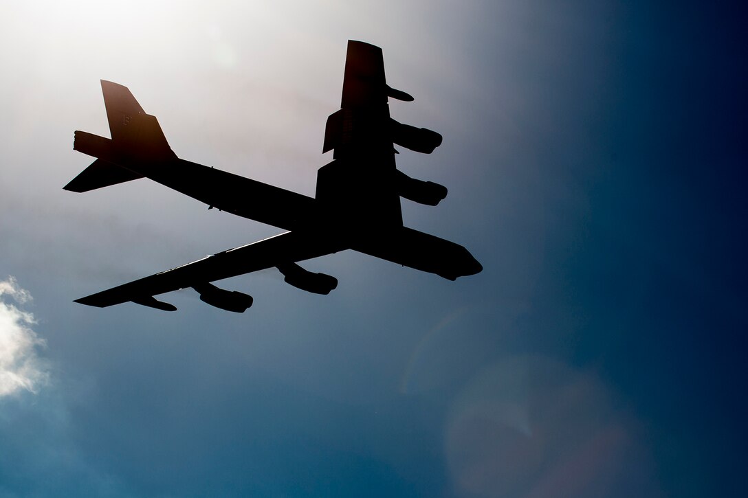 An Air Force Reserve Command B-52H Stratofortress takes off on July17, 2015, Barksdale Air Force Base, La. The B-52 is assigned to the 307th Bomb Wing's 93rd Bomb Squadron and left Barksdale in support of the EAA AirVenture Oshkosh Air Show. (U.S. Air Force photo by Master Sgt. Greg Steele/Released)