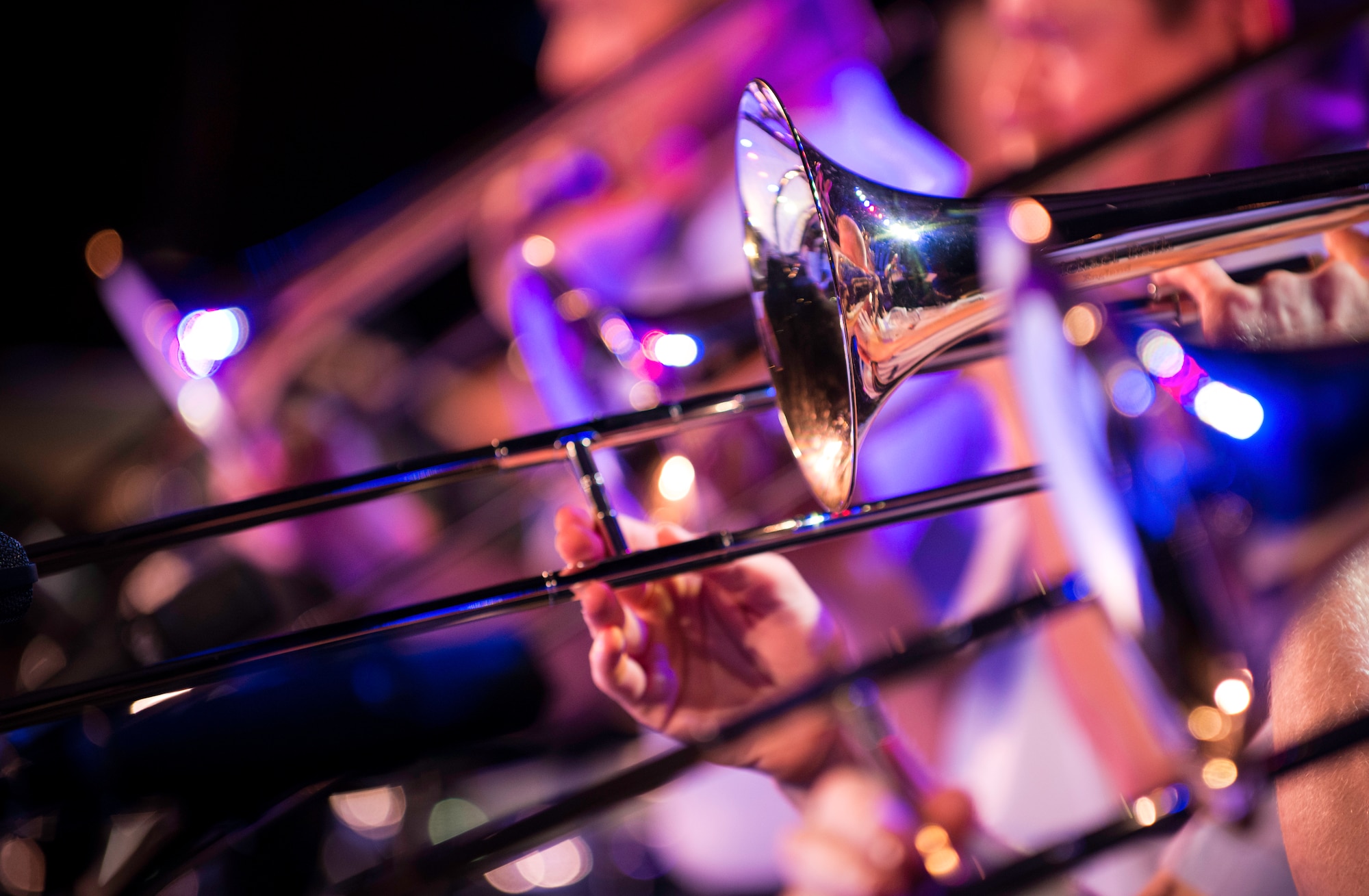 U.S. Air Force Band’s Airmen of Note trombone section performs during the 24th Annual Greater Hartford Festival of Jazz July 19, 2015, at Bushnell Park in downtown Hartford, Conn. Since 1950, the Airmen of Note have presented its own brand of big band jazz through tours across the United States. (U.S. Air Force photo by Airman 1st Class Philip Bryant)