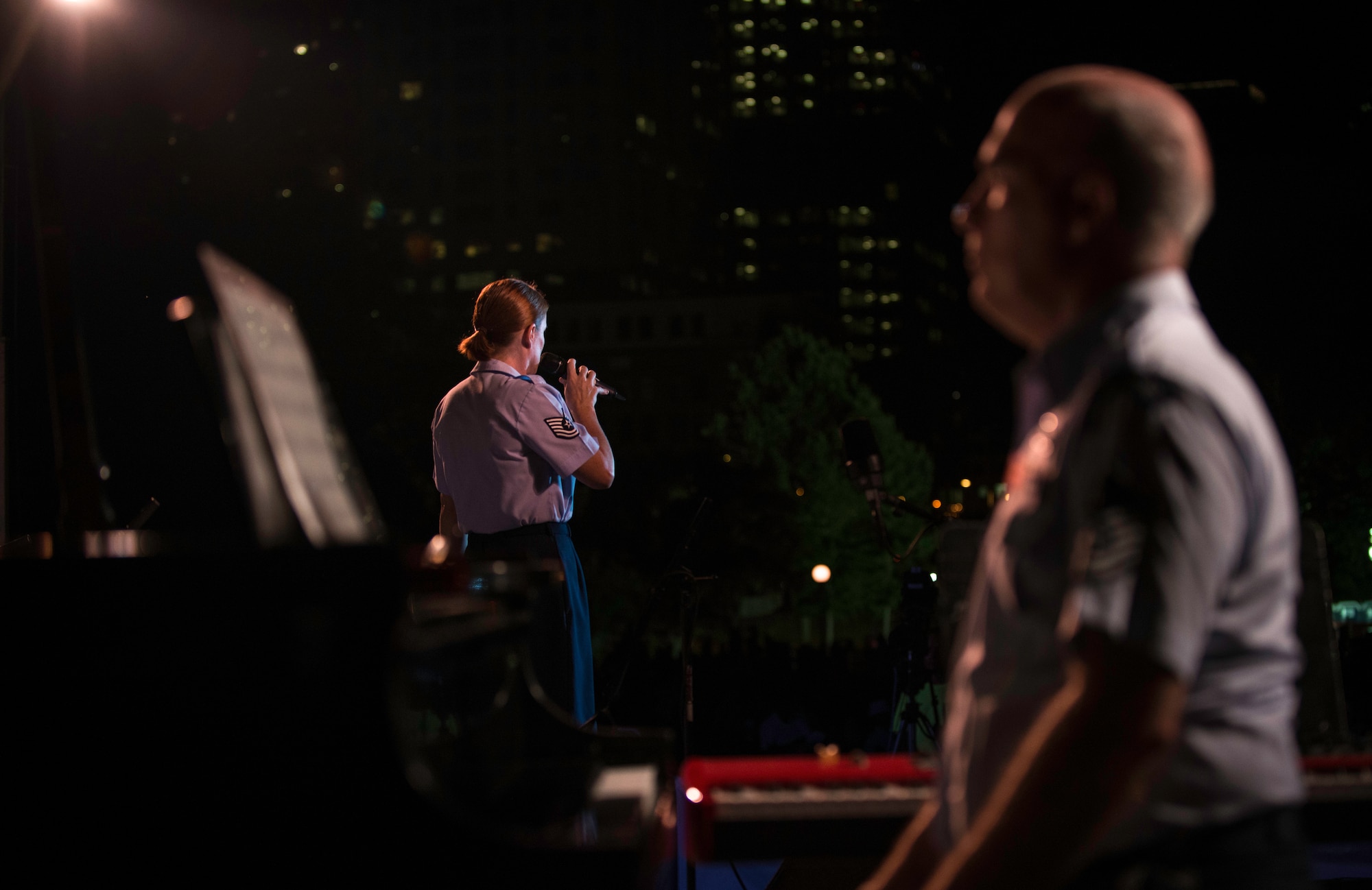 Tech. Sgt. Paige Wroble, U.S. Air Force Band’s Airmen of Note vocalist, performs during the 24th Annual Greater Hartford Festival of Jazz July 19, 2015, at Bushnell Park in downtown Hartford, Conn. The Greater Hartford Festival of Jazz hosted artists from across the country and headlined the Airmen of Note. (U.S. Air Force photo by Airman 1st Class Philip Bryant)