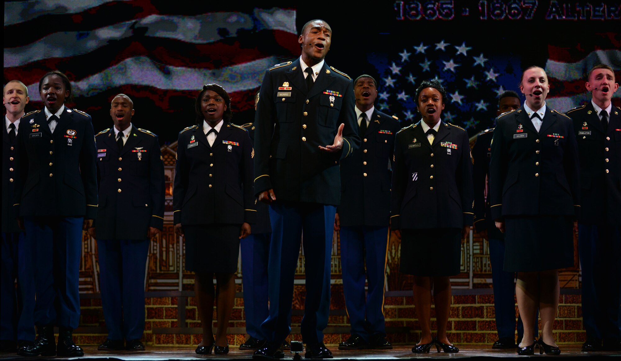 The U.S. Army Morale, Welfare and Recreation Programs Soldier Show cast performs at Fort Eustis, Va., July 15, 2015. This year’s production, “We Serve,” honors the Army’s continued service, resilience and strength with its mission to effectively inform, educate and inspire audiences into action.    (U.S. Air Force photo by Staff Sgt. Natasha Stannard/Released)