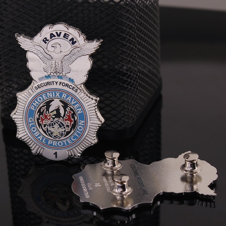 The Raven badge identifies a Security Forces member who has completed the rigorous Phoenix Raven Training Program and is in good standing. The Raven 1 badge is Colonel Lawrence “Rocky” Lane's badge,  the 1st Raven in the Air Force. (Courtesy photo)