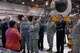 Ms. Theresa Farris, KC-135 Programmed Depot Maintenance director, briefs Gen. Ellen Pawlikowski (center), Air Force Materiel Command commander, about the KC-135 PDM production machine during a July 17 visit. The brief provided an example of the application of production science on Oklahoma City Air Logistics Complex's largest PDM line. Also pictured (from left) are Charles Darnell, Air Force Life Cycle Management Center, KC-135 System Program Office, Logistics Branch Chief; Janis Wood, Deputy Director, 76th Aircraft Maintenance Group; Lt. Gen. Lee Levy II, Commander, Air Force Sustainment Center; Mr. Jeffrey Allen, Executive Director, AFSC; Brig. Gen. Mark Johnson, Commander, OC-ALC; Mr. Kevin O'Connor, Vice Director, OC-ALC; Col. Kenton Ruthardt, Commander, Defense Logistics Agency Aviation at Oklahoma City. (U.S. Air Force photo/Jerry Bryza Jr.)