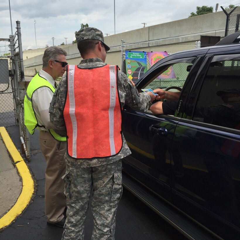 In an effort to keep Buffalo District employees and their families safe of the 4th of July weekend; senior leaders stopped exiting traffic and delivered a safe driving tips handout followed by a personal greeting wishing the occupant(s) safe travels for holiday weekend.

For the Buffalo District; there were no reported traffic mishaps over the 4th of July weekend.; We would like to think that lack of driving related incidents are at least partially due to the steps the Buffalo District leadership took.