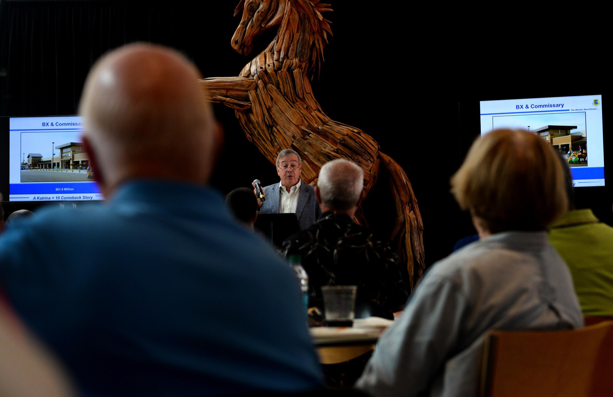 Retired Maj. Gen. Paul Capasso shares the story of Keesler’s recovery after Hurricane Katrina during “Keesler: Rebuilt and Renewed,” part of the Katrina +10 series sponsored by the City of Biloxi, July 17, 2015, at the Ohr-O’Keefe Museum of Art, Biloxi, Miss. Capasso, 81st Training Wing commander from November 2005 – October 2007, arrived just three months after the storm inflicted $950 million in damage to the base and led Keesler’s Operation Dragon Comeback program. (U.S. Air Force photo by Airman 1st Class Duncan McElroy)