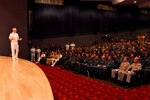 YOKOSUKA, Japan (July 22, 2015) Adm. Scott Swift, commander of U.S. Pacific Fleet, holds a question and answer session with Sailors during an all-hands call aboard Fleet Activities Yokosuka. Swift is visiting Japan as part of a three nation tour of the Indo-Asia-Pacific region, his first as commander of U.S. Pacific Fleet. 