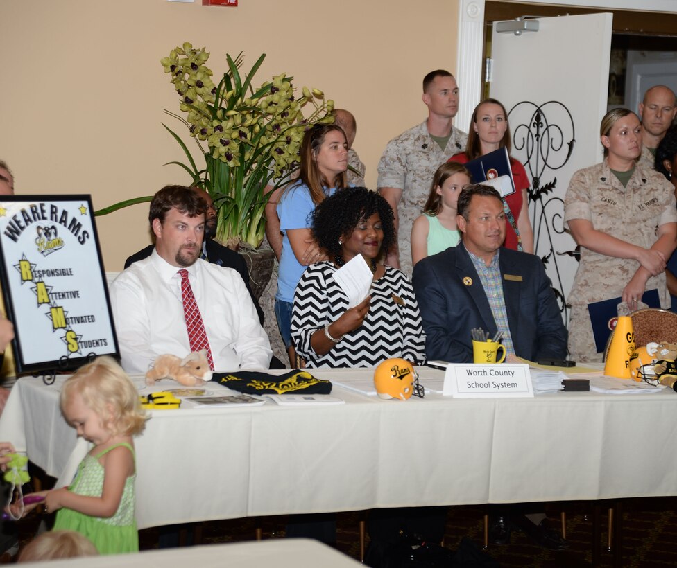 Area school administrators partner with Marine Corps Community Services staff at Marine Corps Logistics Base Albany to kick off the academic school year during the installation’s Operation Tools for School event at the Town and Country Restaurant Grand Ballroom, July 21. The activity provided several opportunities for active-duty service members, their spouses and children to obtain relevant information from local and neighboring counties’ public, private, virtual online and home school systems representatives.
