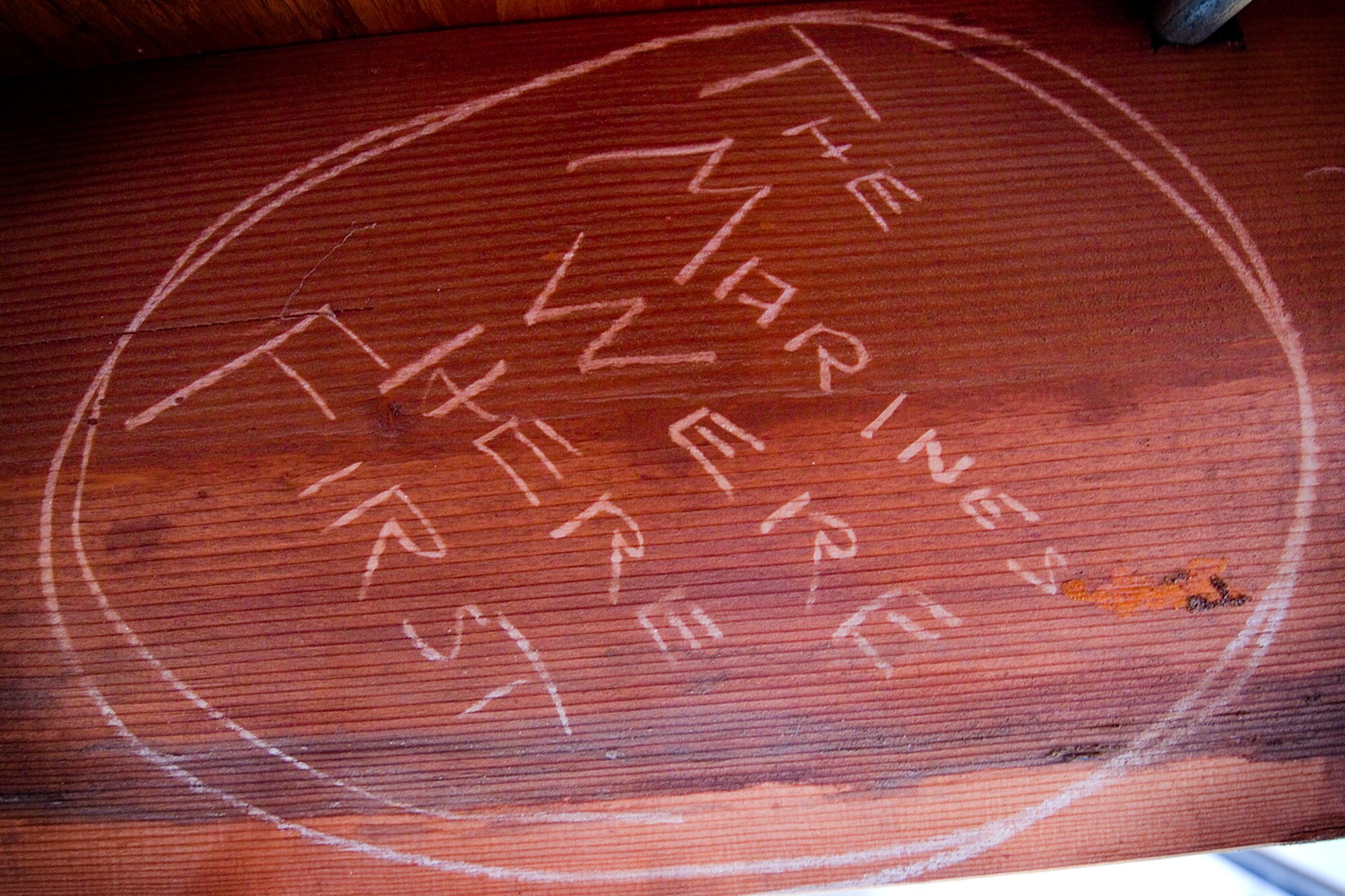 The Marines left little doubt they were here first as construction workers found the words scribed on a joist in Bldg. 430 at Grissom Air Reserve Base, Ind., recently. The find was done as workers converted the former 434th Security Forces Squadron building to a home for the 434th Civil Engineer Squadron?s explosive ordnance disposal unit. (U.S. Air Force photo/Tech. Sgt. Douglas Hays)