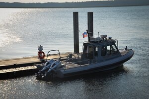 The 628th Logistics Readiness Squadron Port Operations received two new Harbor Security Boats this month to replace some of their older boats. The boats were received as part of a phased-replacement program governed by Chief of Naval Operations Instruction 4780.6.  This program allows for the regular overhaul and modernization or replacement of small boats without impacting the command's mission. The Joint Base Charleston – Weapons Station’ shoreline spans approximately 15 miles of the Cooper River and Sailors, Airmen and Department of Defense contractors patrol the shoreline on these Harbor Security Boats. (U.S. Air Force photo/Staff Sgt. AJ Hyatt)