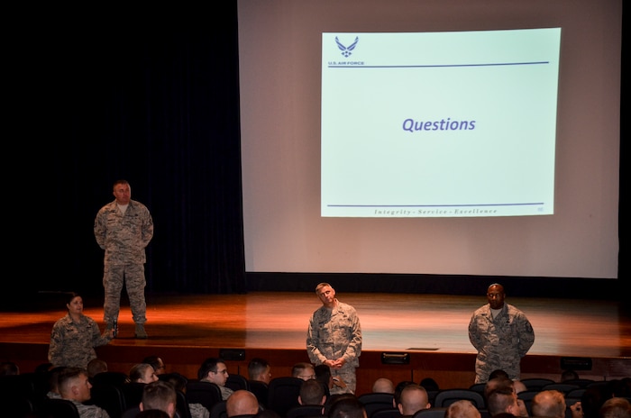 Personnel from Headquarters Air Force and the Air Force Personnel Center visited Joint Base Charleston – Air Base July 20, 2015, to share information about Enlisted Evaluation System and Weighted Airman Promotion System changes. (U.S. Air Force photo/Staff Sgt. AJ Hyatt)