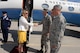 Secretary of the Air Force Deborah Lee James, left, shakes hands with Col. Kent Olson, 119th Wing commander, as he greets her upon her arrival to the North Dakota Air National Guard Base Fargo, North Dakota, July 21, 2015, as Master Sgt. Kevin Meuhler, the 119th Wing command chief looks on. James’ visit included meetings with Guard leaders and elected and civic officials, followed by an all-staff meeting that was attended by N.D. Air National Guard members. (U.S. Air National Guard photo by Senior Master Sgt. David H. Lipp/Released)