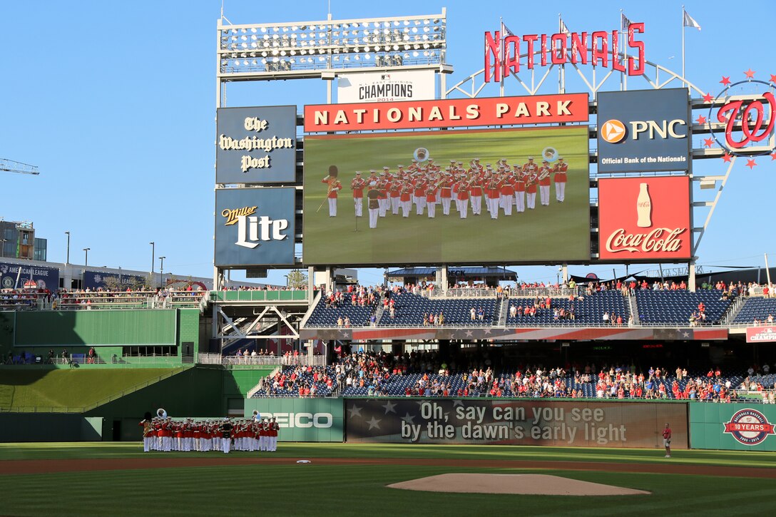 On July 21, 2015, the Marine Band performed the National Anthem at Nationals Park. (U.S. Marine Corps photo by Staff Sgt. Rachel Ghadiali/released)