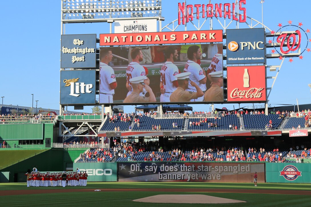 On July 21, 2015, the Marine Band performed the National Anthem at Nationals Park. (U.S. Marine Corps photo by Staff Sgt. Rachel Ghadiali/released)