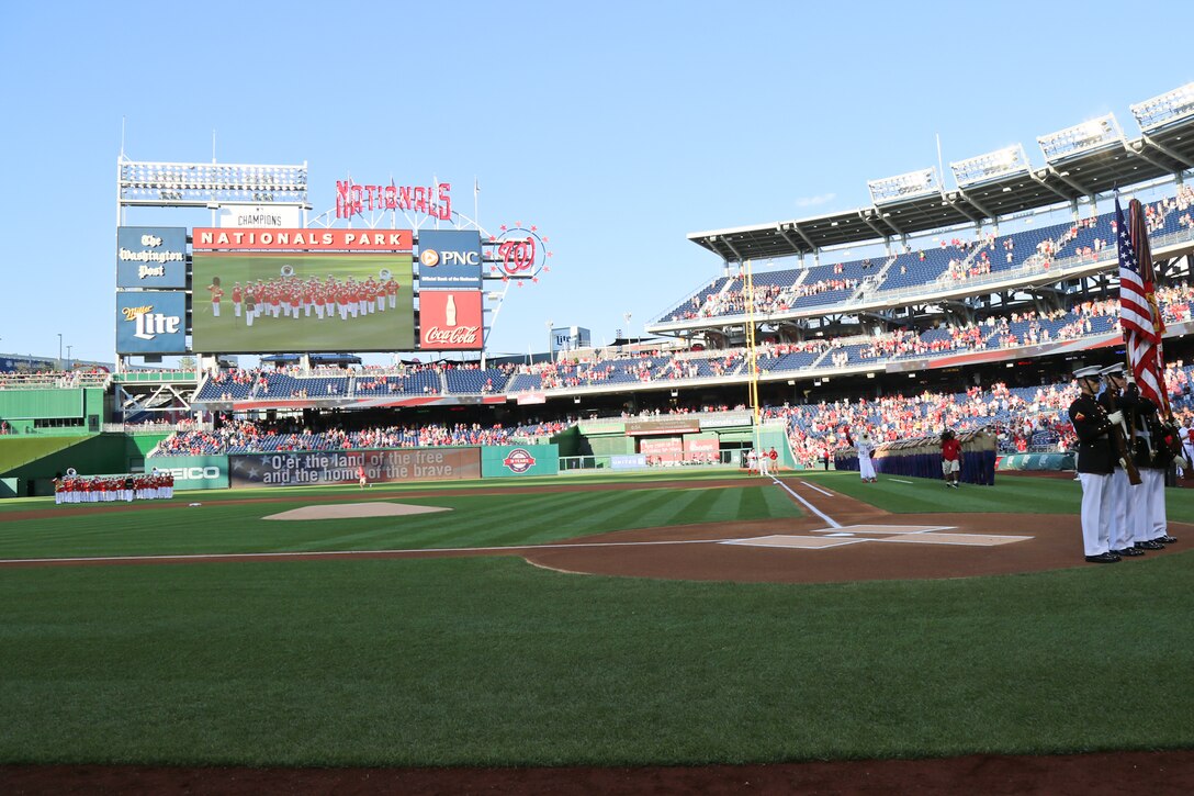 On July 21, 2015, the Marine Band performed the National Anthem at Nationals Park. (U.S. Marine Corps photo by Staff Sgt. Rachel Ghadiali/released)