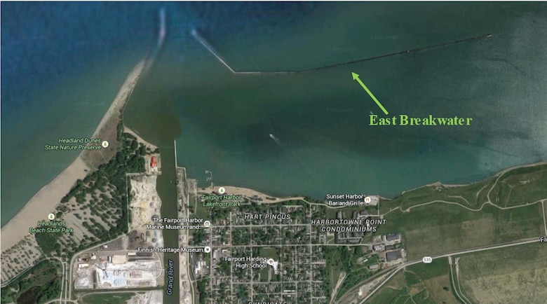 The U.S. Army Corps of Engineers (USACE), Buffalo District has begun restoring the Fairport Harbor East Breakwater, Lake County, Ohio to repair the $5.5 million worth of damages caused by Superstorm Sandy, October 2012. 