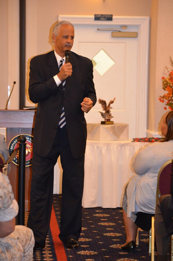 Stedman Graham, an Army veteran and motivational speaker, gives the commencement address on July 16 at the combined graduation ceremony organized by the Voluntary Education Center. Fifty students attended and received certificates from the VEC for their academic achievements, ranging from educational certifications through doctoral degrees.
