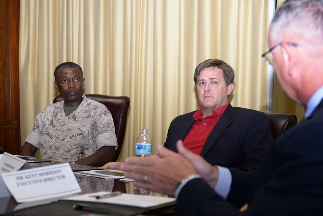Georgia’s ninth Commissioner of Labor, Mark Butler, (center) and his staff joined officials here at Marine Corps Logistics Base Albany and Marine Corps Logistics Command, July 22, for an afternoon consisting of briefs, tours and fellowship.