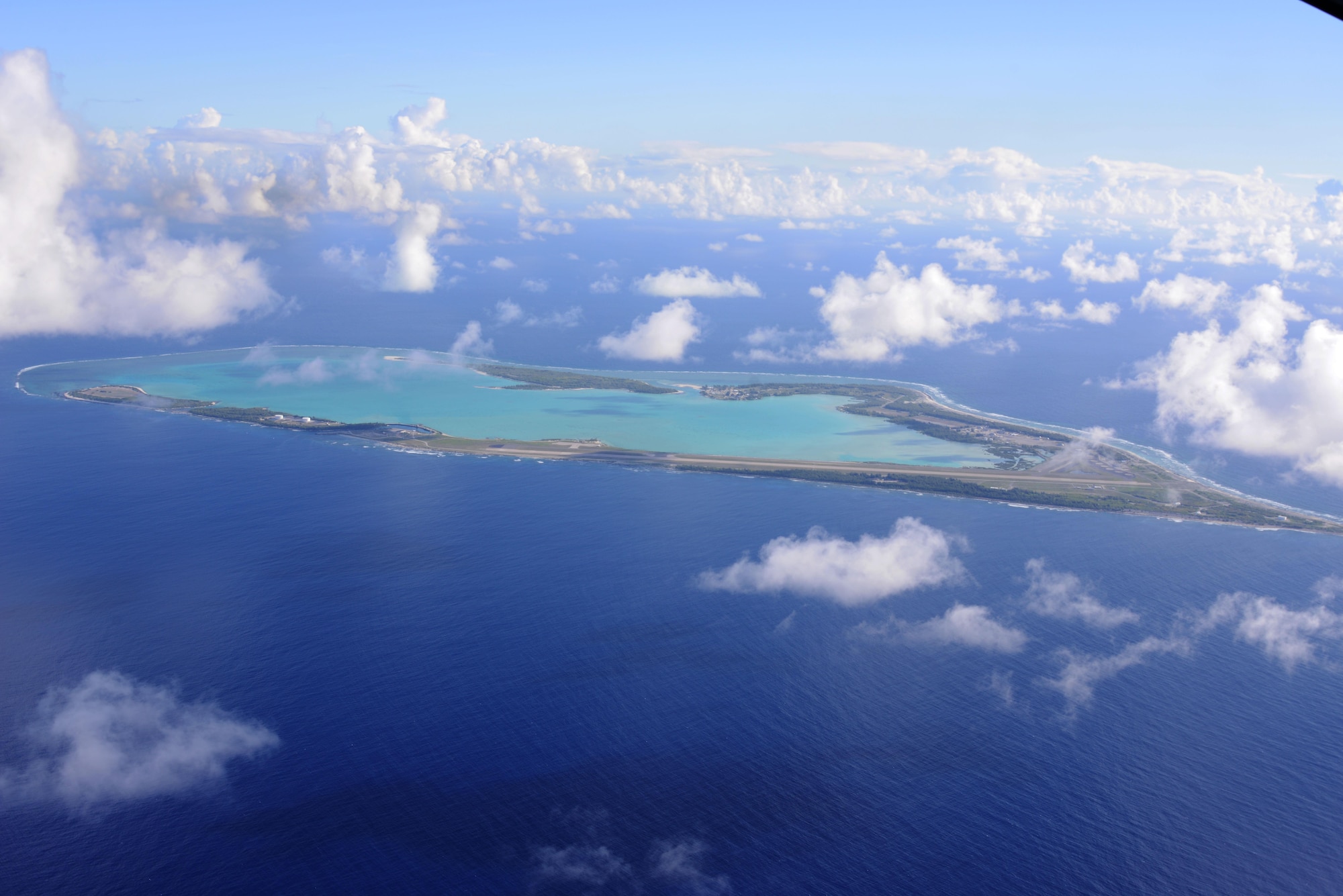 The view from an MC-130H Combat Talon II flying over Wake Island July 20, 2015.   Members from the 353rd Special Operations Group worked with the 36th Contingency Response Group from Andersen Air Base, Guam, to open Wake Island air field after Typhoon Halola passed through the island. (U.S. Air Force photo by Tech. Sgt. Kristine Dreyer) 