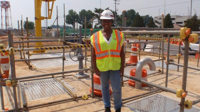 AMIE intern Brenae Martin on the job at a worksite on US Army Garrison Humphreys.