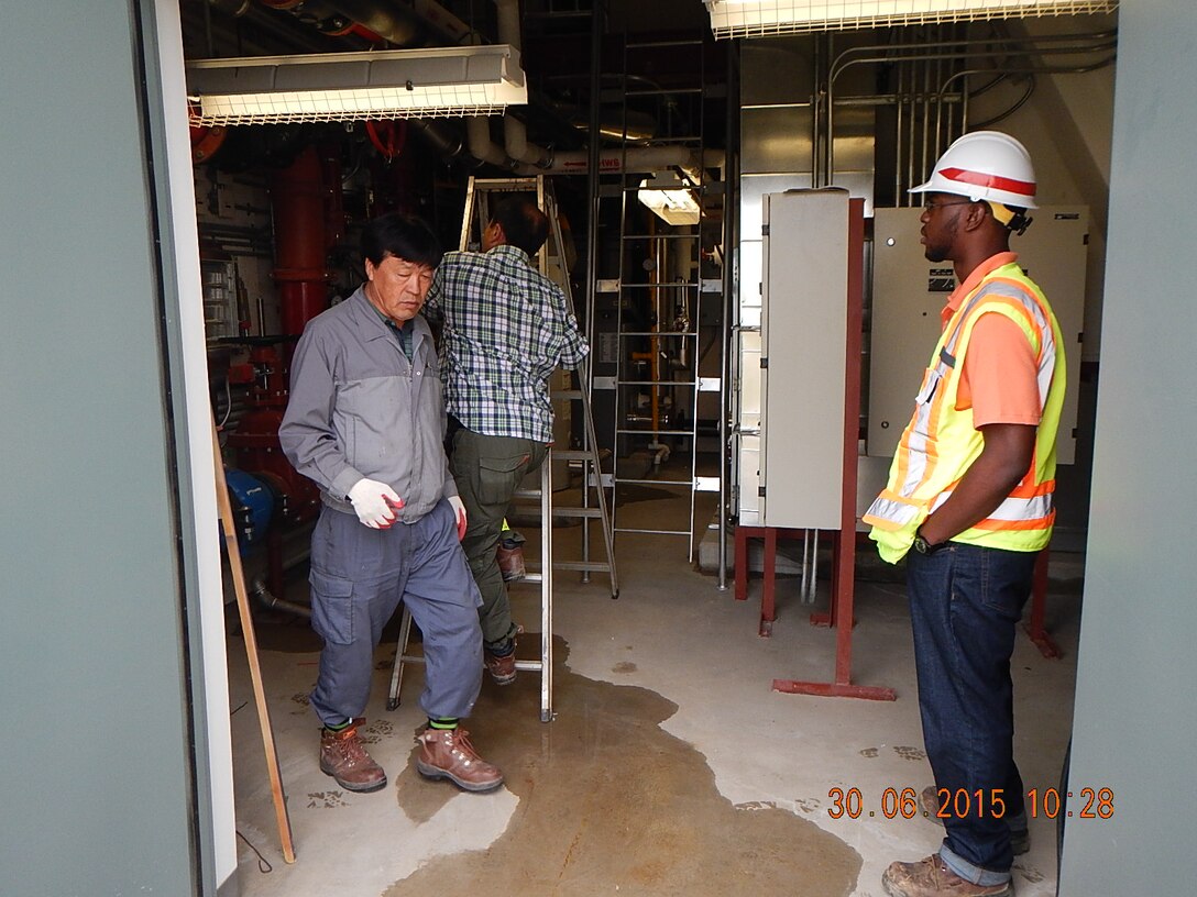 AMIE intern David Lee observes work at a construction site at US Army Garrison Humphreys.