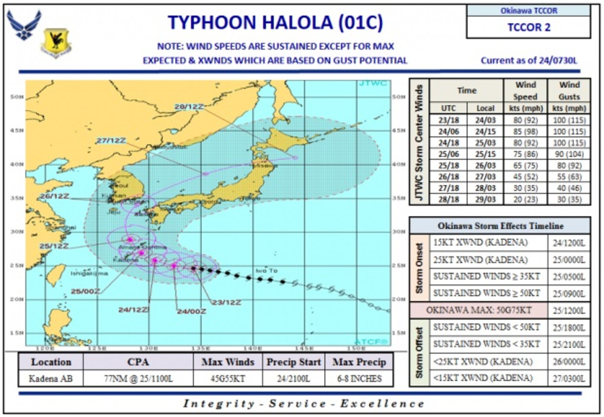 Typhoon Halola projection map, current as of 10:45 a.m. July 24, 2015.