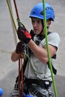 Airman 1st Class Ian Pieroni, 341st Civil Engineer Squadron firefighter, Malmstrom Air Force Base, Mont., ascends the tower at the City of Great Falls Fire Training Center during advanced rescue training July 22, 2015. Instructors from Goodfellow AFB, Texas, were in Great Falls to teach Air Force firefighters from Malmstrom, F.E. Warren AFB, Wyo., Ellsworth AFB, S.D., and the Montana Air National Guard advanced rescue techniques. The course is 15 days of training. (U.S. Air Force photo/ John Turner)
