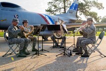 Members of the 572nd Air National Guard band play during the 23d Wing Change of Command ceremony July 23, 2015, at Moody Air Force Base, Ga. The band members are assigned to McGhee Tyson ANG Base, Tenn. and are known as the ‘Band of the South.’  (U.S. Air Force photo by Airman Greg Nash/Released)