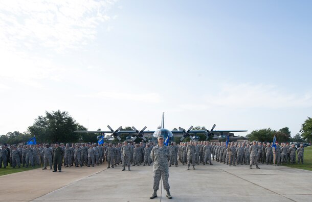Airmen from the 23d Wing’s six groups stand in formation during the 23d Wing Change of Command Ceremony July 23, 2015, at Moody Air Force Base, Ga. The 23d WG is comprised of more than 6,000 Airmen from the 347th Rescue Group, 563d Rescue Group, 23d Maintenance, Mission Support, Medical, and Fighter Groups. (U.S. Air Force photo by Staff Sgt. Eric Summers/Released)