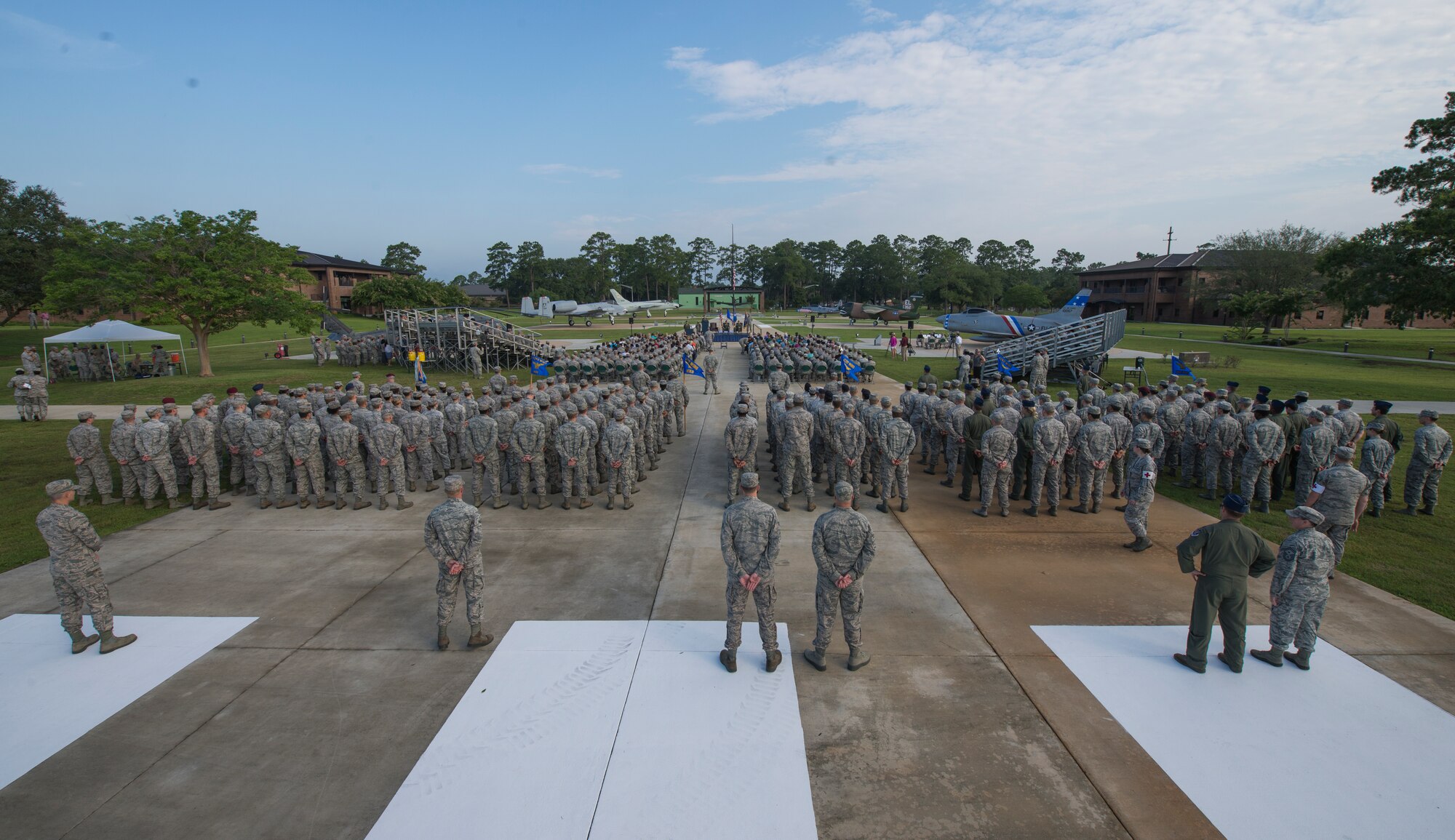 Airmen from various units on base and local community members attend the 23d Wing Change of Command ceremony July 23, 2015, at Moody Air Force Base, Ga. U.S. Air Force Col. Thomas Kunkel assumed command of the wing from Col. Chad Franks. (U.S. Air Force photo by Staff Sgt. Eric Summers/Released)
