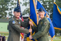 U.S. Air Force Maj. Gen. H.D. Polumbo Jr. (left), Ninth Air Force commander, and Col. Thomas Kunkel, 23d Wing commander, pose for a photo during the 23d WG Change of Command ceremony July 23, 2015, at Moody Air Force Base, Ga. Kunkel was the director of the Joint Personnel Recovery Agency. (U.S. Air Force photo by Airman 1st Class Ceaira Tinsley/Released)