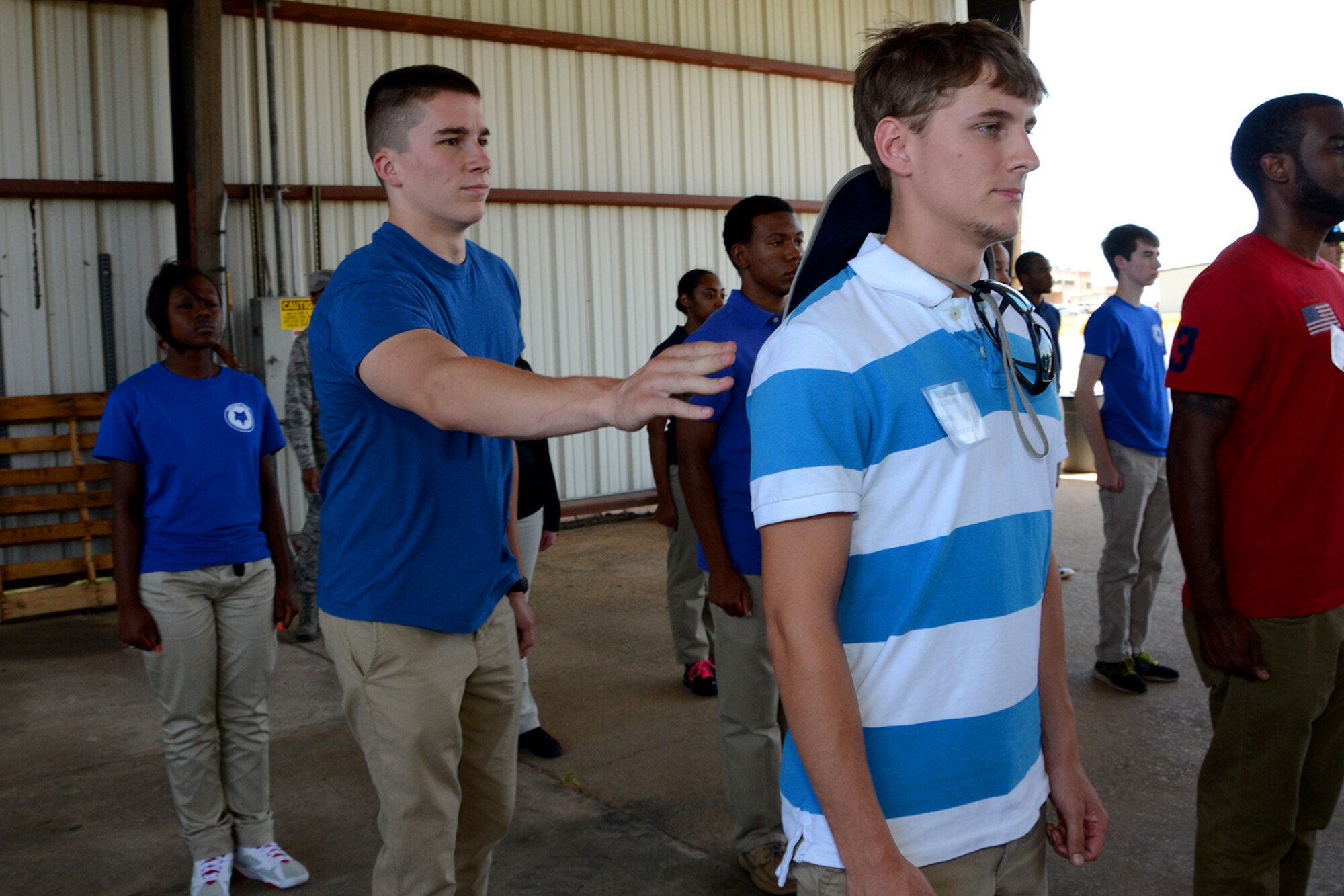 U.S. Air Force Airmen assigned to the 169th Student Flight practice drill movements at McEntire Joint National Guard Base, S.C., June 13, 2015 in order to prepare for Basic Military Training. (U.S. National Guard photo by Amn Megan Floyd/Released)